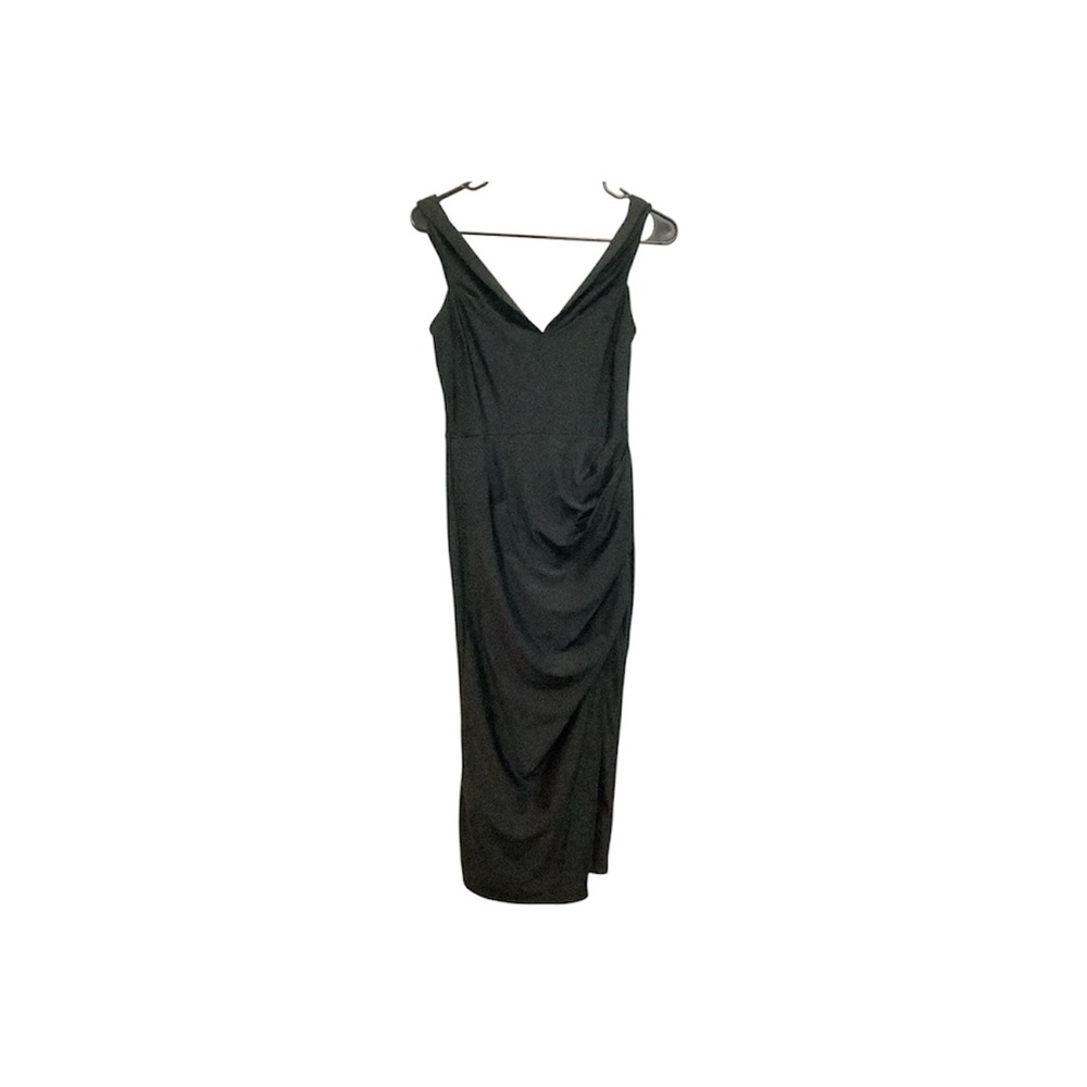 Classic Black V-Neck Ruched Evening Dress